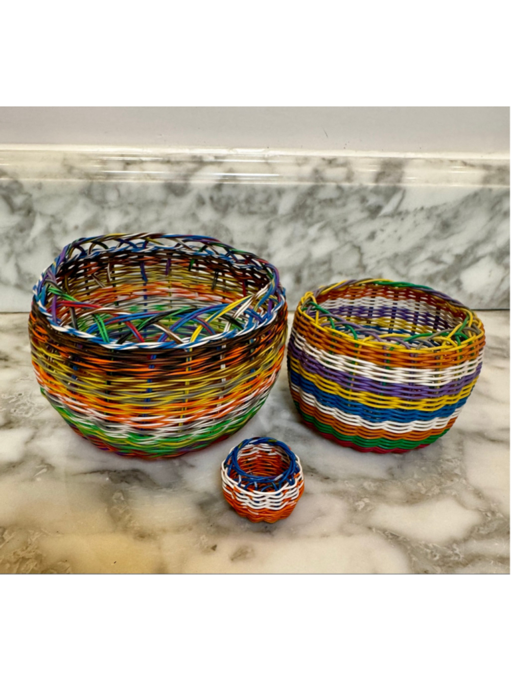 Vintage Set of 3 Handwoven South African Zulu Telephone Wire Baskets